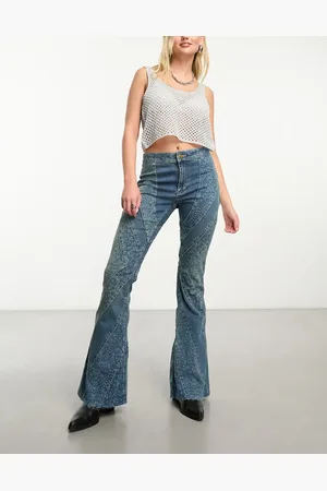 Free People Paisley print skinny flared jeans in mid wash
