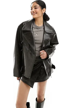 Weekday Flora co-ord faux leather biker jacket in dark