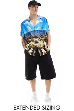 ASOS Relaxed deep revere satin shirt with scenic desert print