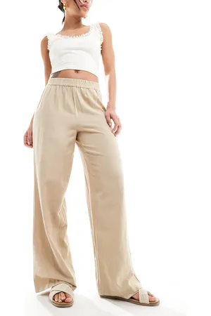 Pieces® Linen touch wide leg trousers in camel