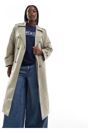 VERO MODA Longline belted trench coat in stone