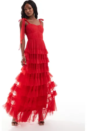Lace & Beads Empire waist ruffle maxi dress in