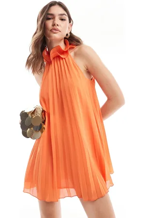 Style Cheat Pleated mini dress with neck detail in