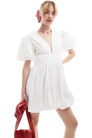 Glamorous Puff sleeve plunge fron mini dress in
