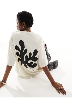 Monki Oversize coral print t-shirt in ivory