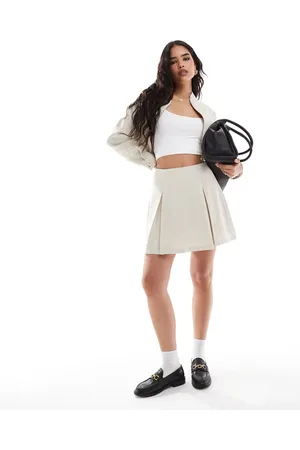 VILA Tailored mini skirt co-ord in natural melange