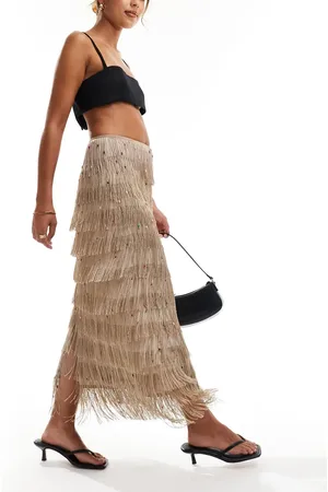 Ghospell Beaded fringe midaxi skirt in