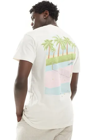 Abercrombie & Fitch Malibu Beach tennis club front and back print relaxed fit t-shirt in cream