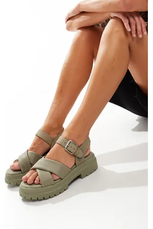 Timberland London vibe cross strap sandals in stone full grain leather