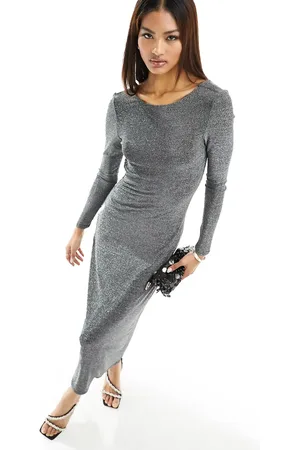 Pimkie Open back maxi dress in black shimmer