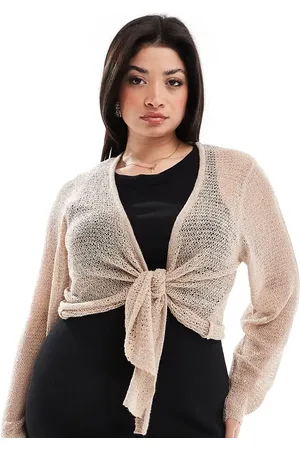 Yours Lightweight tie front knitted cardigan in beige