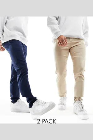 ASOS 2 pack skinny chinos in navy and stone