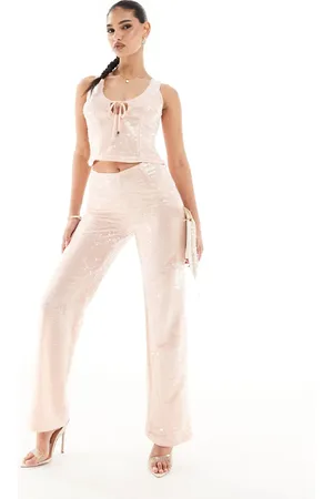 Kaiia Sequin sleeveless tie front top co-ord in pale