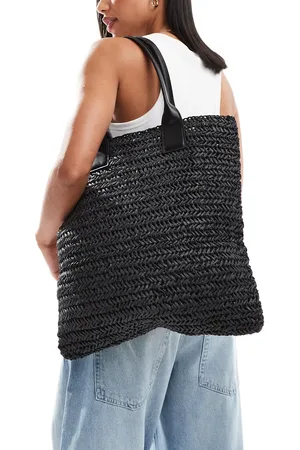 MANGO Oversized raffia shopper bag in