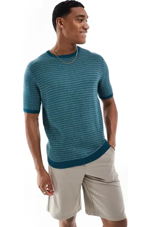Threadbare Knitted geo print t-shirt in & ecru