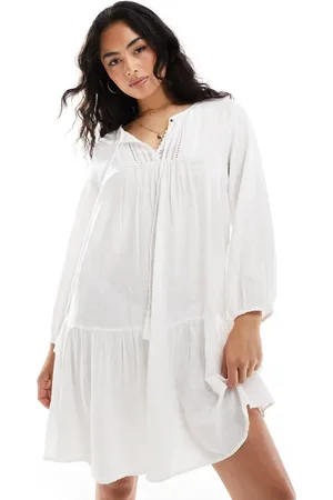 ONLY Crochet detail midi tunic dress in
