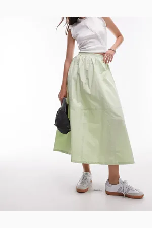 Topshop Poplin midi full skirt in lime