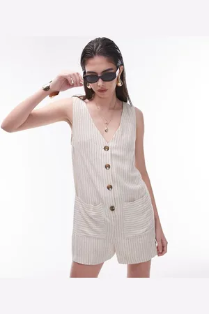 Topshop Button down playsuit in stripe