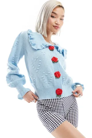 Neon Rose Pointelle rose bud detail cardigan in baby