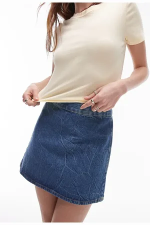 Topshop Denim A line marbled wash skirt in mid
