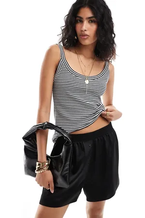 & OTHER STORIES & Other Stores scoop neck mini rib vest top in white and black yarn dye stripes