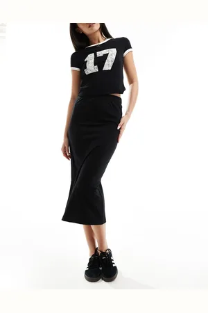 Pieces® Ribbed column midi skirt in