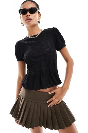 Motel Jaina puff sleeve textured blouse top in