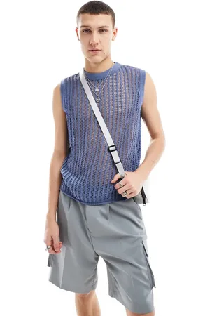 COLLUSION Crochet knitted oversized vest in blue