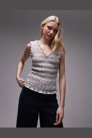 Topshop Shirred wear top in stripe