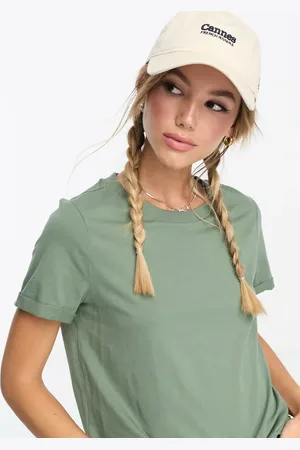 VERO MODA T-shirt with fold up in khaki