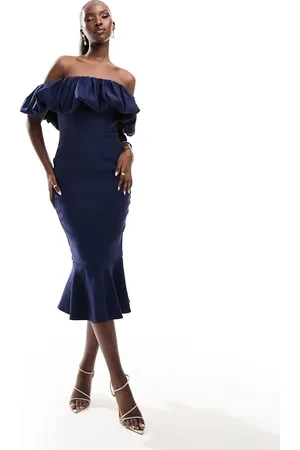 True Violet Ruffle midi dress in navy
