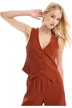 VERO MODA Plisse waistcoat co-ord in rust