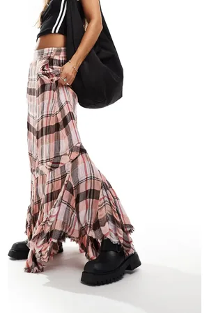 Free People Grunge plaid maxi skirt in pink