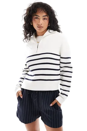 MANGO Half zip stripe jumper in