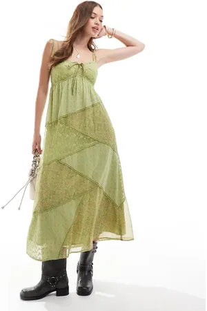 Miss Selfridge Patchwork fabric mix maxi slip dress in