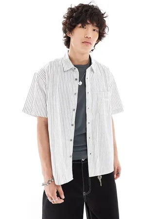 Obey Yarn dye short sleeve stripe shirt in blue