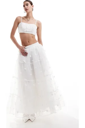 Sister Jane Dream Bridal floral pearl embellished maxi skirt co-ord in ivory
