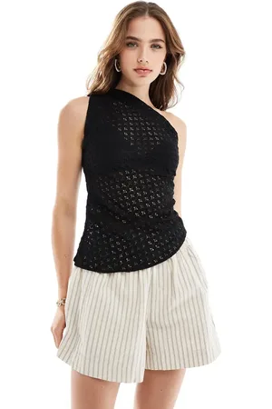 MANGO One shoulder crochet top in