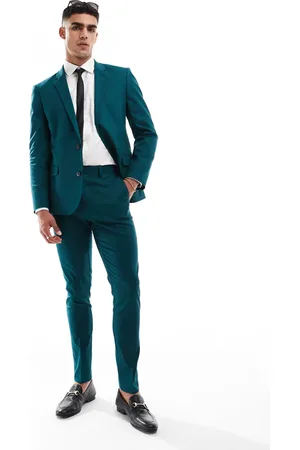 ASOS Skinny with linen suit trouser in teal