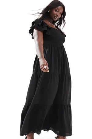 Pretty Lavish Ruffle sleeve shirred maxi dress in