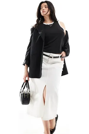 VERO MODA Front split denim midi skirt in