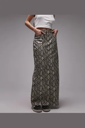 Topshop Leather look maxi skirt in grey snake print