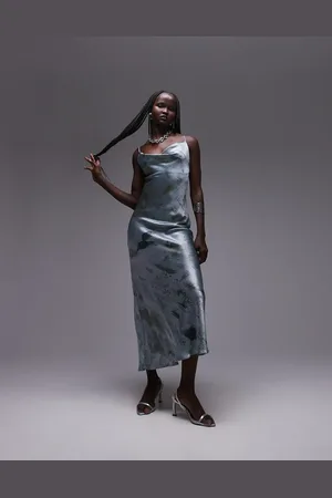 Topshop Cowl slip midi dress in mineral print