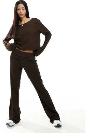 ONLY Fold over waistband flare co-ord trouser in brown