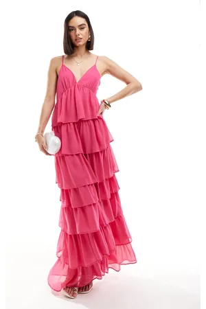 VILA Tiered frill maxi cami dress in bright
