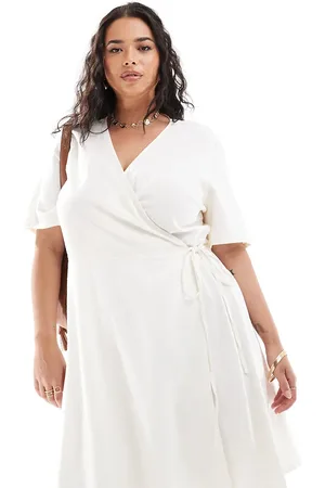 ONLY Wrap linen mix mini dress in cream