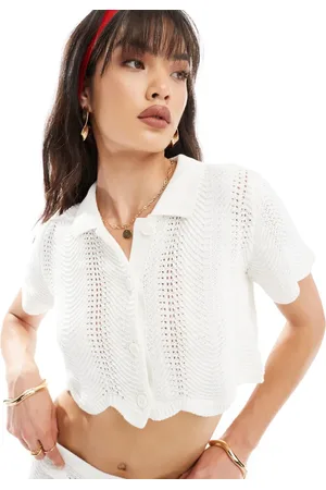 JJXX Co-ord cropped crochet button through top in