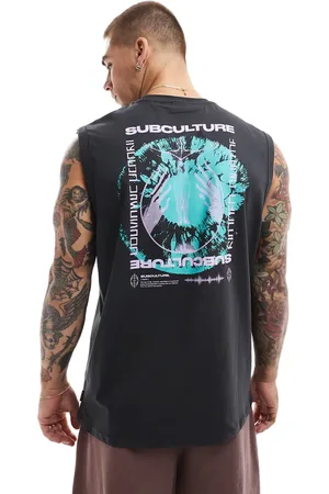 Only & Sons Oversized vest with subculture back print in charcoal