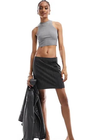 ONLY High waisted tailored mini skirt in charcoal pinstripe
