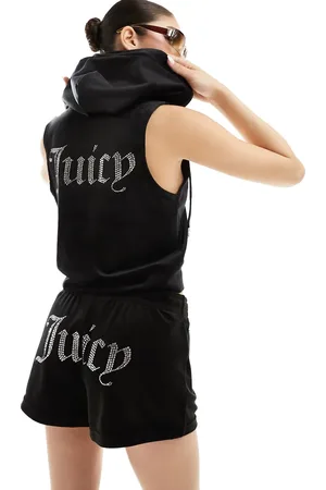 Juicy Couture Diamante velour tracksuit zip gilet co-ord in